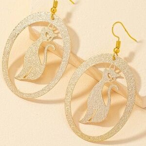 Womens Gold Tone Sparkle Kitten Hoop Earrings